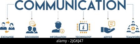 Comunicazione banner Web icona concetto di illustrazione vettoriale con icona di scambio, discussione, informazioni, tecnologia, consulenza, e lavoro di squadra Illustrazione Vettoriale