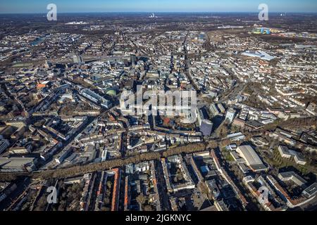 Vista aerea, centro città con teatro, municipio, Friedensplatz e RWE Tower, città, Dortmund, zona della Ruhr, Renania settentrionale-Vestfalia, Germania, DE, Europa, Foto Stock