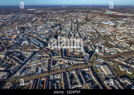 Vista aerea, centro città con teatro, municipio, Friedensplatz e RWE Tower, città, Dortmund, zona della Ruhr, Renania settentrionale-Vestfalia, Germania, DE, Europa, Foto Stock