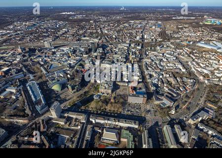 Vista aerea, centro città con teatro, municipio, Friedensplatz e RWE Tower, città, Dortmund, zona della Ruhr, Renania settentrionale-Vestfalia, Germania, DE, Europa, Foto Stock