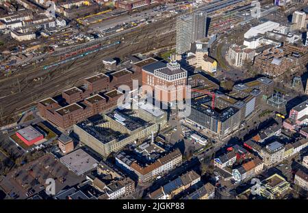 Vista aerea, Dortmund U Center for Art and Creativity, Robert-Schuman Vocational College, cantiere per il complesso di case studentesche a Emil-Moog Foto Stock