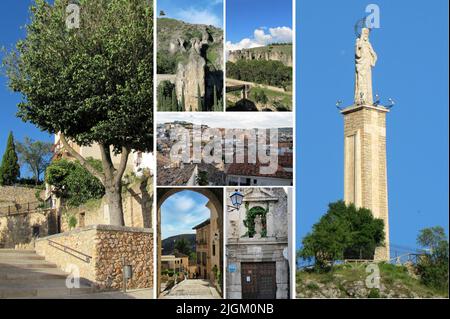 Cuenca è un'incantevole città spagnola che sembra sospesa tra le rocce che si trovano in un punto di vista tra le gole del fiume Huécar e Júcar. Foto Stock