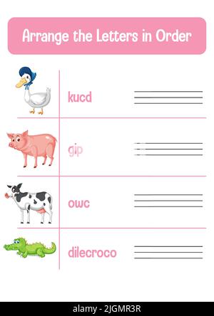 Disegno del foglio di lavoro per organizzare le illustrazioni delle lettere Illustrazione Vettoriale