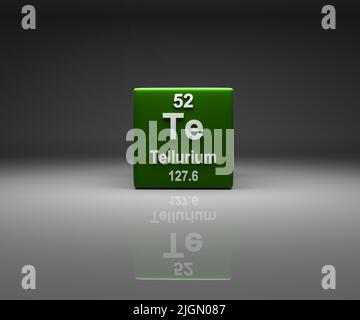 Cubo con Tellurium numero 52 tabella periodica, 3D rendering Foto Stock