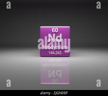 Cubo con numero di neodimio 60 tavolo periodico, 3D rendering Foto Stock