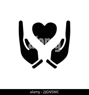 Icona mano con cuore. Icona relativa al matrimonio. Stile icona solido, glifo. Design semplice modificabile Illustrazione Vettoriale