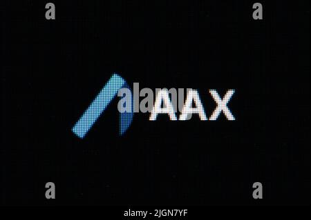 Rottweil, Germania. 11th luglio 2022. Il logo del cripto scambio AAX è visto sullo schermo di un computer in un ufficio. Credit: Silas Stein/dpa/Alamy Live News Foto Stock