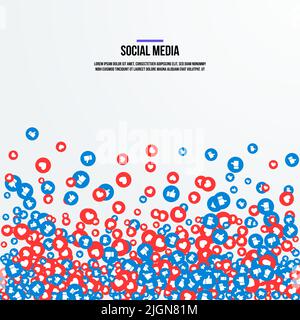 Pollice su e icona del cuore che cade dall'alto. Social media amore e come icone su sfondo bianco. Emoticon illustrazione vettoriale Illustrazione Vettoriale