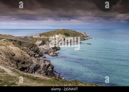 L'aspro Towan Head sulla costa di Newquay in Cornovaglia nel Regno Unito. Foto Stock