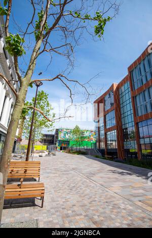 Carrington Street e l'ingresso al passaggio pedonale per Lister Gate nel centro di Nottingham 2022 giugno, Nottinghamshire Inghilterra UK Foto Stock