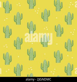 Modello senza cuciture realizzato con graziosi cacties verdi. Simpatica e divertente stampa cactus per texture e tessuti. Illustrazione vettoriale astratta. Stile disegnato a mano Illustrazione Vettoriale