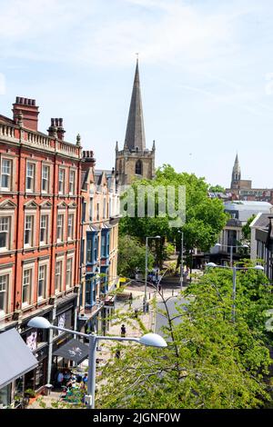 Vista su Wheeler Gate dal tetto del Pearl Assurance Building a Nottingham City, Nottinghamshire Inghilterra UK Foto Stock