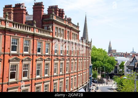 Vista su Wheeler Gate dal tetto del Pearl Assurance Building a Nottingham City, Nottinghamshire Inghilterra UK Foto Stock