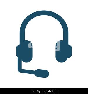 Icona delle cuffie piatte per call center blu scuro di alta qualità. Pittogramma, serie di icone, illustrazione. Utile per siti Web, banner, biglietti d'auguri, app e soci Foto Stock