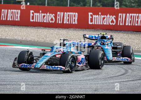 14 Fernando Alonso, BTW Alpine F1 Team, A522, azione 31 Esteban OCON, BTW Alpine F1 Team, A522, azione durante la Formula 1 Rolex Grosser Preis von Osterreich 2022, 2022 Gran Premio d'Austria, 11th round del Campionato del mondo FIA Formula uno 2022 dal 8 al 10 luglio, 2022 sul Red Bull Ring, a Spielberg, Austria - Foto Xavi Bonilla / DPPI Foto Stock