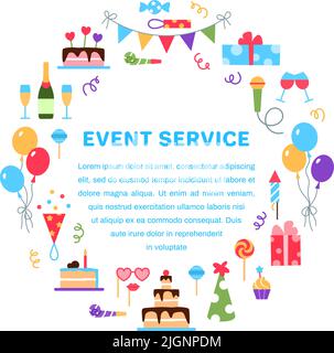 Cornice circolare servizio eventi con spazio per il testo. Illustrazione Vettoriale