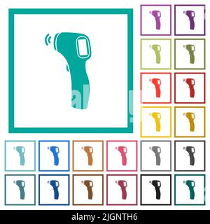 Termometro senza contatto icone a colori piatte e piene con fotogrammi quadranti su sfondo bianco Illustrazione Vettoriale