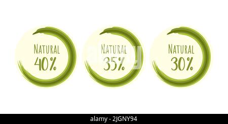 Icone naturali ecocompatibili. Illustrazione vettoriale con pennello autori a cerchio verde, organico. Adesivo ecologico. Illustrazione vettoriale Illustrazione Vettoriale
