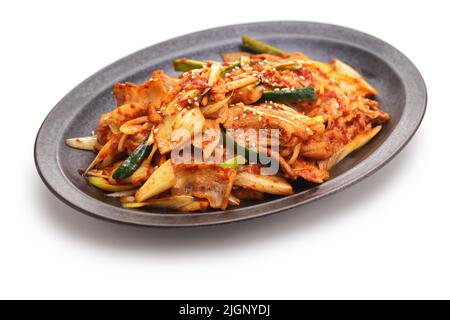 Pancia di maiale e kimchi mescolano frittura, cibo coreano Foto Stock