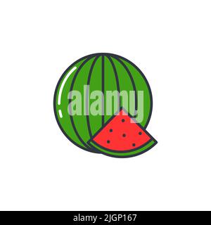 Watermelon linea colore icona oggetto isolato Illustrazione Vettoriale