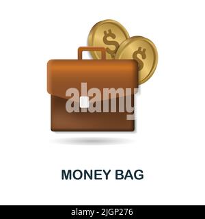 Icona Money Bag nel 3D. Illustrazione colorata della raccolta corruzione. Icona Creative Money Bag per il web design, modelli, infografiche e altro ancora Illustrazione Vettoriale