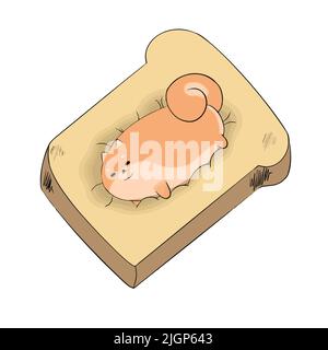 Il gatto è sdraiato sul pane e prendere il sole Illustrazione Vettoriale