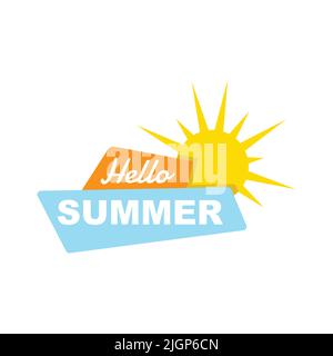 Ciao estate logo disegno vettoriale. Spiaggia e semplice oceano onda flat design vettore. Astratto creativo logo stagione estiva Illustrazione Vettoriale