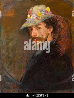 Autoritratto con cappello fiorito, dipinto dal pittore belga James Ensor, (1860-1949), olio su tela, 1883-1888 Foto Stock