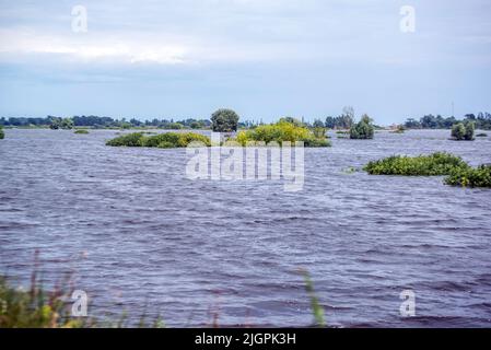 Demydiv, Regione di Kiev, Ucraina - 8 luglio 2022 - il villaggio rimane allagato, Demydiv, Regione di Kiev, Ucraina settentrionale. Fondato nel 1026, uno dei villaggi più antichi dell'Ucraina salvò la capitale Ucraina mentre l'esercito ucraino fermò l'avanzata dei veicoli russi verso Kiev all'inizio dell'invasione russa su vasta scala, soffiando la diga sul fiume Irpin nel vicino villaggio di Kozarovychi. Questa foto non può essere distribuita nella Federazione Russa. Foto di Evgen Kotenko/Ukrinform/ABACAPRESS.COM Foto Stock