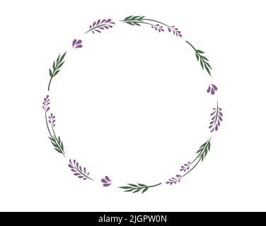 Cornice rotonda design floreale concetto di bouquet lavanda - illustrazione vettoriale per biglietti d'auguri e inviti. Illustrazione Vettoriale
