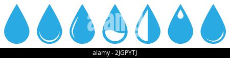 Icone delle gocce d'acqua impostate. Illustrazione vettoriale isolata su sfondo bianco Illustrazione Vettoriale