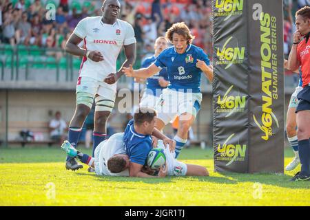 Treviso, Italia. 12th luglio 2022. Filippo Lazzarin (Italia) prova durante la Serie estiva delle Nazioni 2022 U20 6 - Italia vs Inghilterra, Rugby Six Nations Match a Treviso, Italia, luglio 12 2022 credito: Independent Photo Agency/Alamy Live News Foto Stock