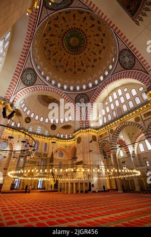 Interno della Moschea Suleymaniye, Istanbul, Turchia Foto Stock