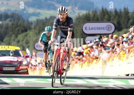Megeve, Francia; 12th luglio 2022; Tour de France - UCI Cycling Race, tappa 10 da Morzine a Megeve, Francia; Quinn Simmons Trek-Segafredo Foto Stock