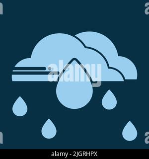 Icona blu pastello con gocce di pioggia isolate su sfondo blu Illustrazione Vettoriale