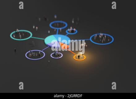 Alto talento professionale, concetto astratto. Grafico a torta che evidenzia un piccolo gruppo di persone del resto. Rendering digitale 3D. Foto Stock