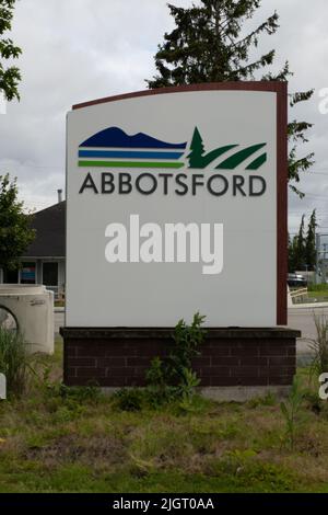 Benvenuto a Abbotsford Sign, Abbotsford, British Columbia, Canada Foto Stock