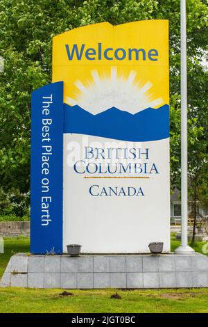 Benvenuto nella provincia della Columbia Britannica, Sumas Border Crossing, Abbotsford, Columbia Britannica, Canada Foto Stock