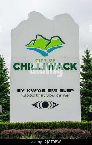 Benvenuto a Chilliwack Sign, Chilliwack, British Columbia, Canada Foto Stock