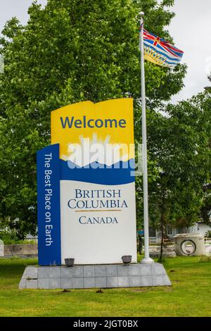 Benvenuto nella provincia della Columbia Britannica, Sumas Border Crossing, Abbotsford, Columbia Britannica, Canada Foto Stock