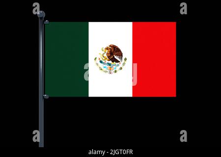 Una semplice illustrazione della bandiera del Messico su un palo grigio isolato su sfondo nero Foto Stock