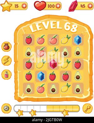 Un modello di sfondo del gioco con illustrazione degli elementi Illustrazione Vettoriale