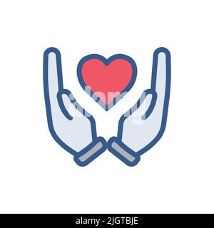 Icona mano con cuore. Icona relativa al matrimonio. Stile dell'icona del colore lineare. Design semplice modificabile Illustrazione Vettoriale