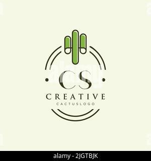 CS vettore modello logo CACTUS verde lettera iniziale Illustrazione Vettoriale