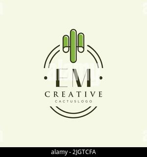 EM iniziale lettera verde cactus logo modello vettore Illustrazione Vettoriale