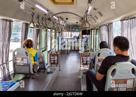 Autobus Rapid Transit veicolo interno, Bangkok, Thailandia Foto Stock