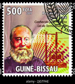 MOSCA, RUSSIA - 17 GIUGNO 2022: Francobollo stampato in Guinea-Bissau mostra James Prescott Joule, serie di famosi fisici, circa 2009 Foto Stock