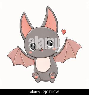 Halloween simpatico pipistrello grigio con vettore cardiaco Illustrazione Vettoriale