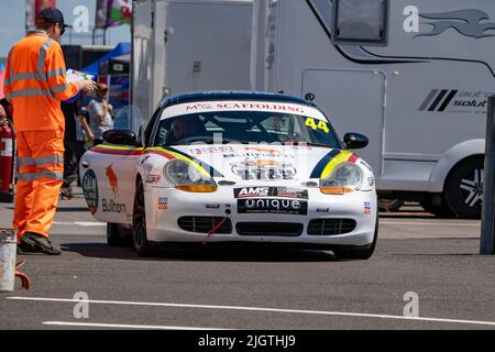 CALMO tutti i Trofei Porsche ai box Foto Stock