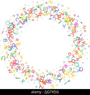 Sfondo vettoriale colorato realizzato in alfabeti, lettere o caratteri inglesi in stile piatto. Illustrazione Vettoriale